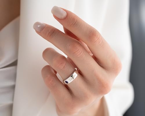 Personalized Engraved Name Birthstone Ring Custom, 925 Sterling Silver