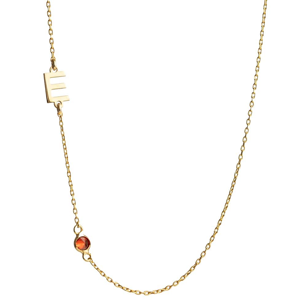 Initial Necklace with Birthstone, Letter Necklace Initial Birthstone