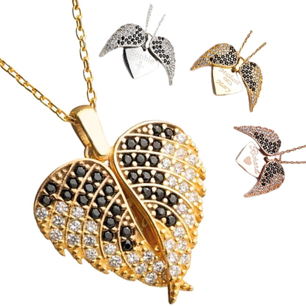 Personalized Angel Wing Necklace with Engrave Secret Message