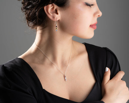 Personalized Necklace and Earring Set with Birthstones for Women, 925 Sterling Silver