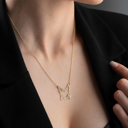 Personalized Dog Ears And Name Necklace, 925 Sterling Silver