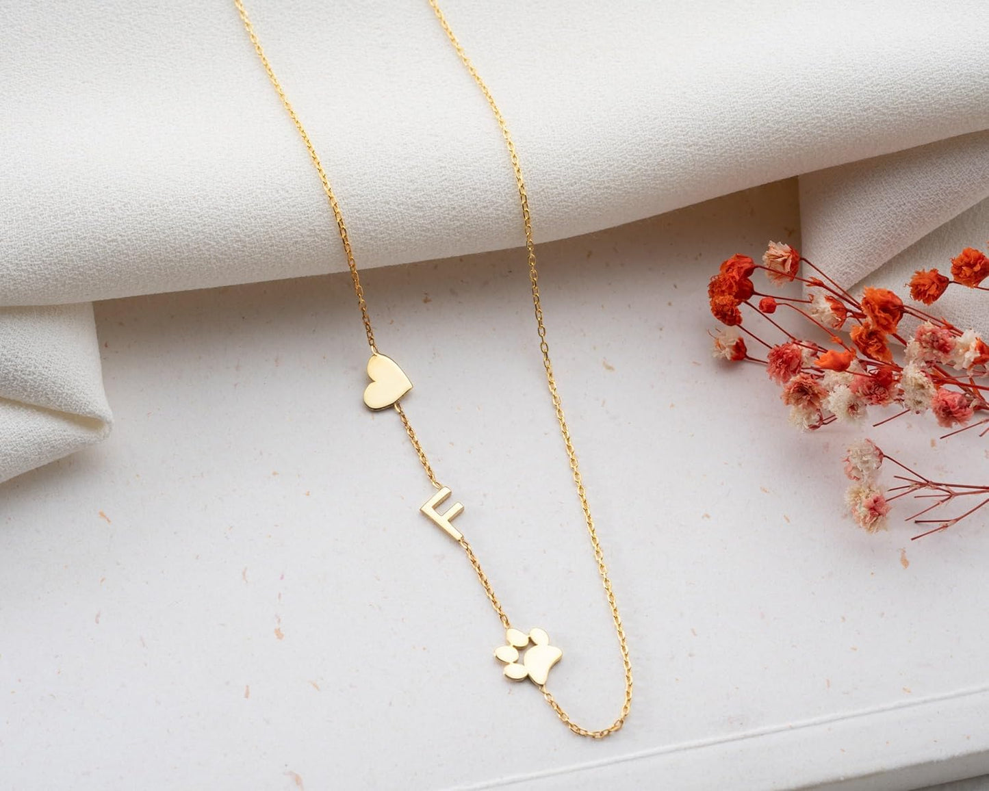 Dainty Initial Paw Necklace Personalized Paw Necklace