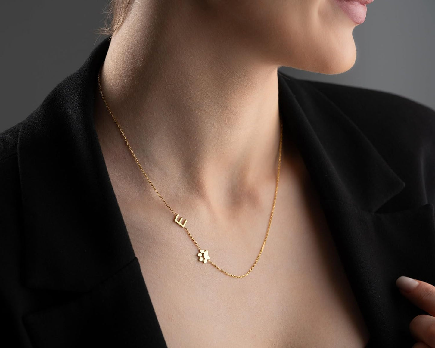 Dainty Initial Paw Necklace Personalized Paw Necklace