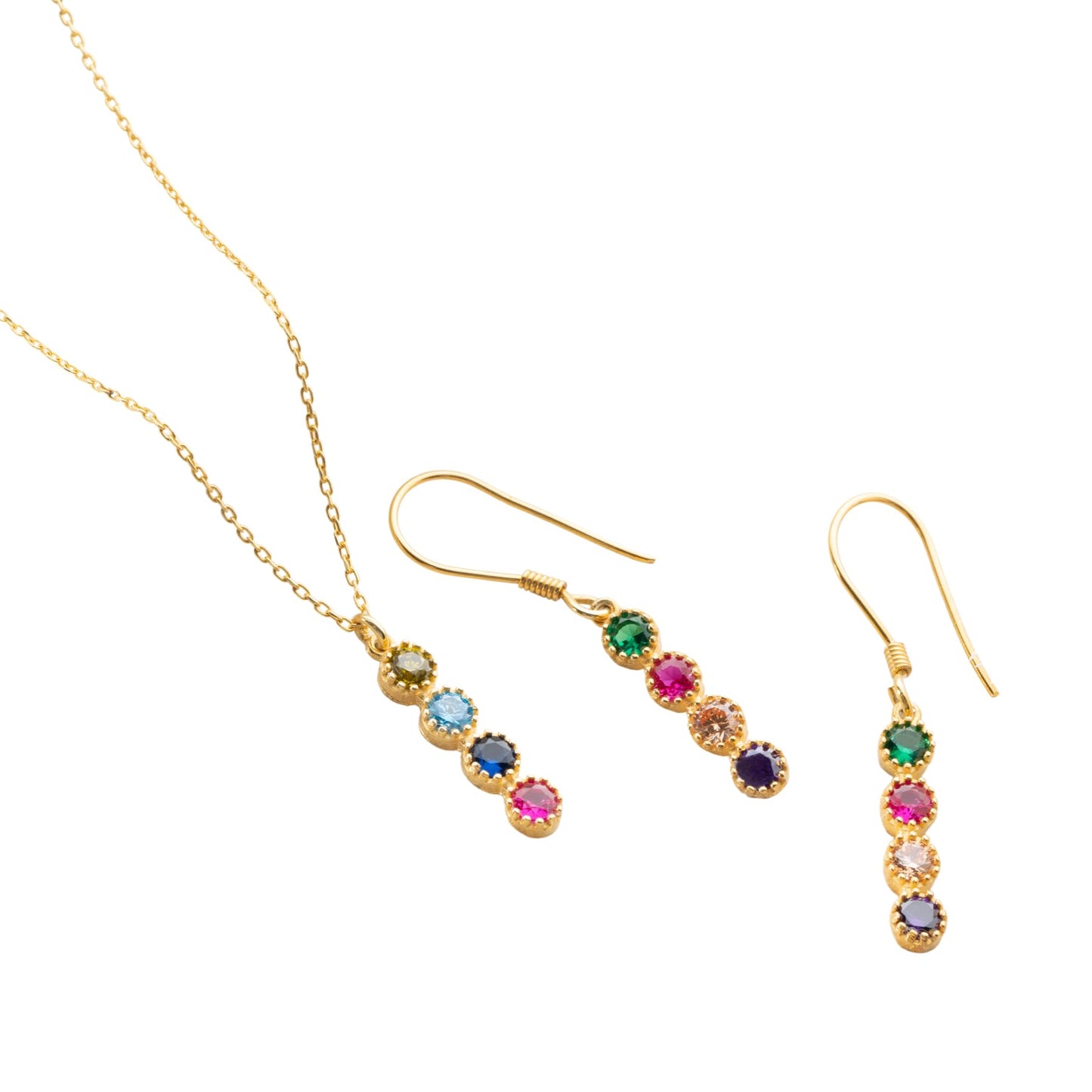 Personalized Necklace and Earring Set with Birthstones for Women, 925 Sterling Silver