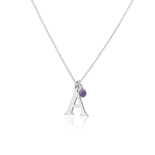 Personalized Initial Birthstone Necklace for Women, 925 Sterling Silver