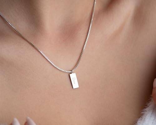 Personalized Bar Name Necklace for Women, 925 Sterling Silver