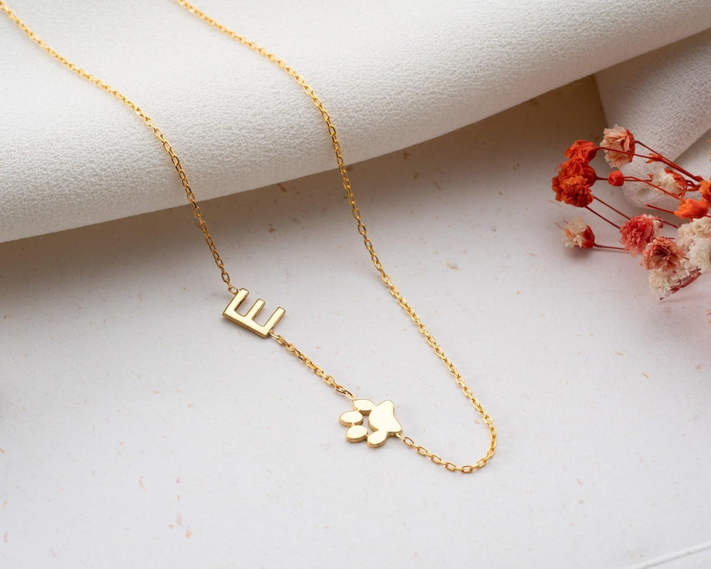 Dainty Initial Paw Necklace Personalized Paw Necklace