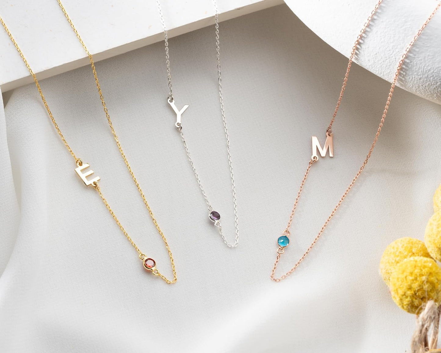 Initial Necklace with Birthstone, Letter Necklace Initial Birthstone
