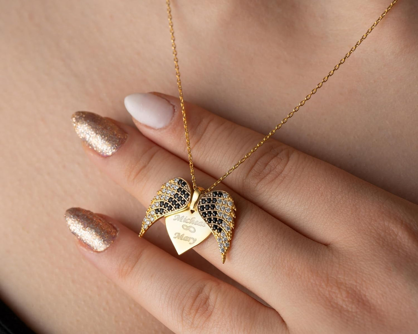 Personalized Angel Wing Necklace with Engrave Secret Message