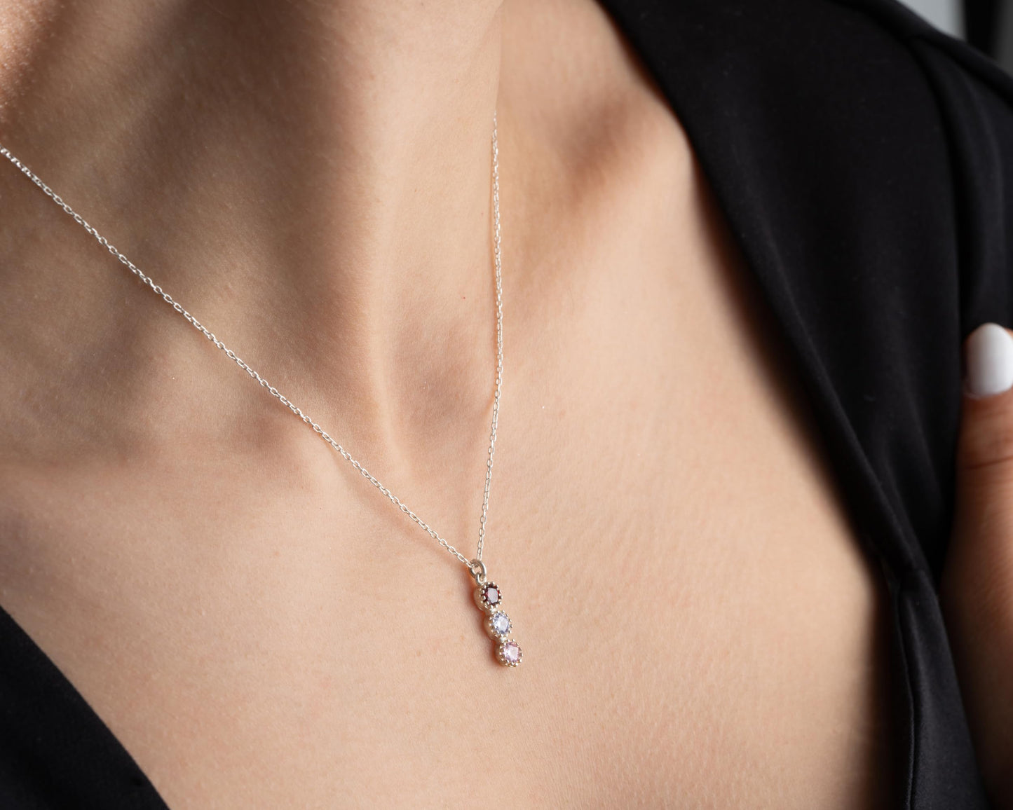 Personalized Necklace and Earring Set with Birthstones for Women, 925 Sterling Silver