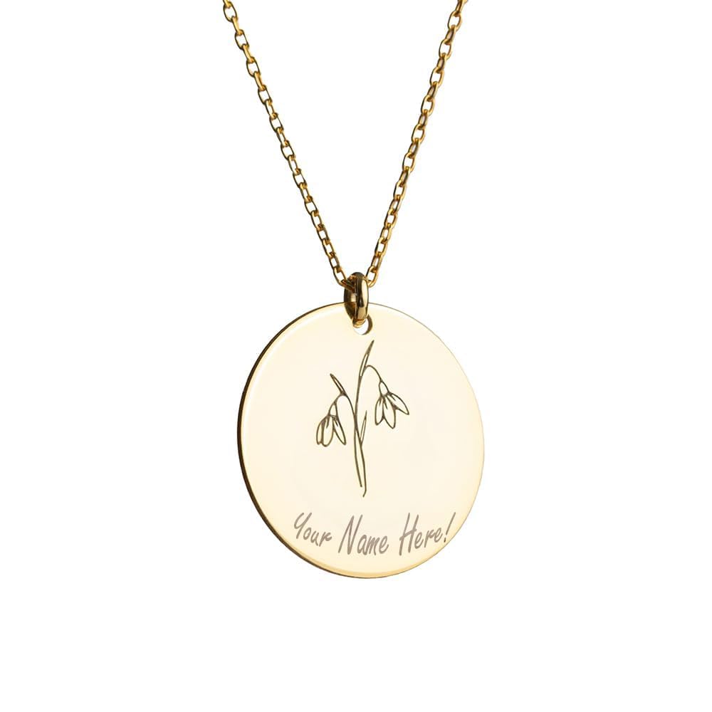 Custom Birth Flower Name Necklace with Birthstone, Birthflower Disc Necklace