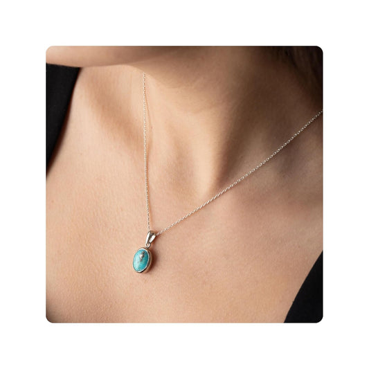 Minimalist Blue Stone Turquoise Dainty Gold Plated Necklace for Women, 925 Sterling Silver