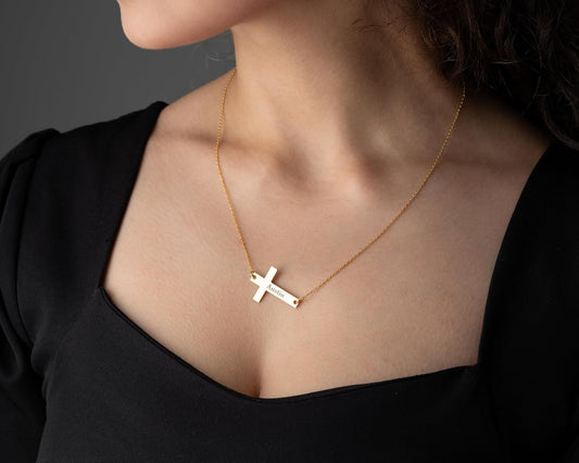 Personalized Cross Name Necklace, 925 Sterling Silver