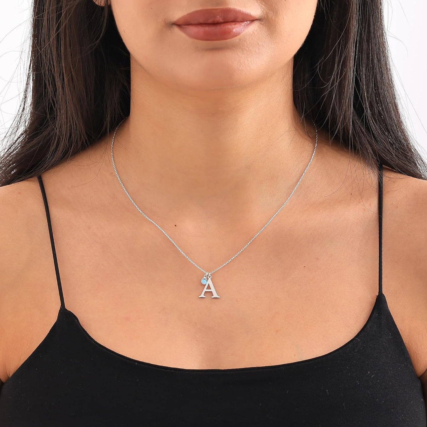 Personalized Initial Birthstone Necklace for Women, 925 Sterling Silver