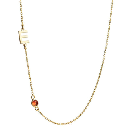 Initial Necklace with Birthstone, Letter Necklace Initial Birthstone