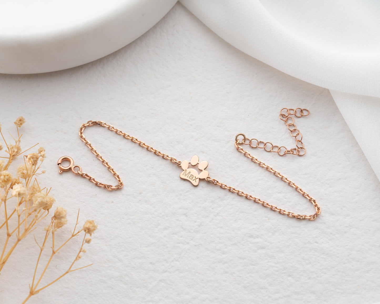 Personalized Paw Bracelet with Name for Women, Pet Jewelry, 925 Sterling Silver