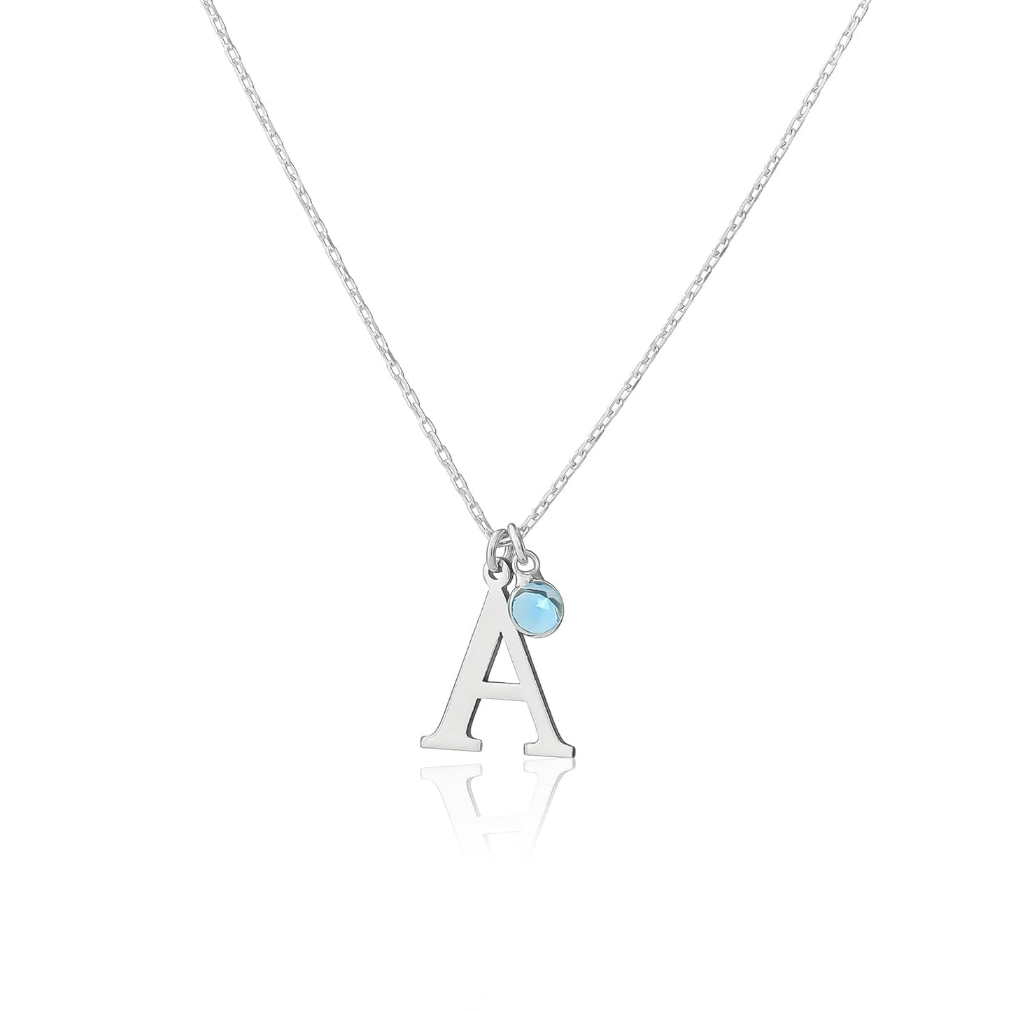 Personalized Initial Birthstone Necklace for Women, 925 Sterling Silver