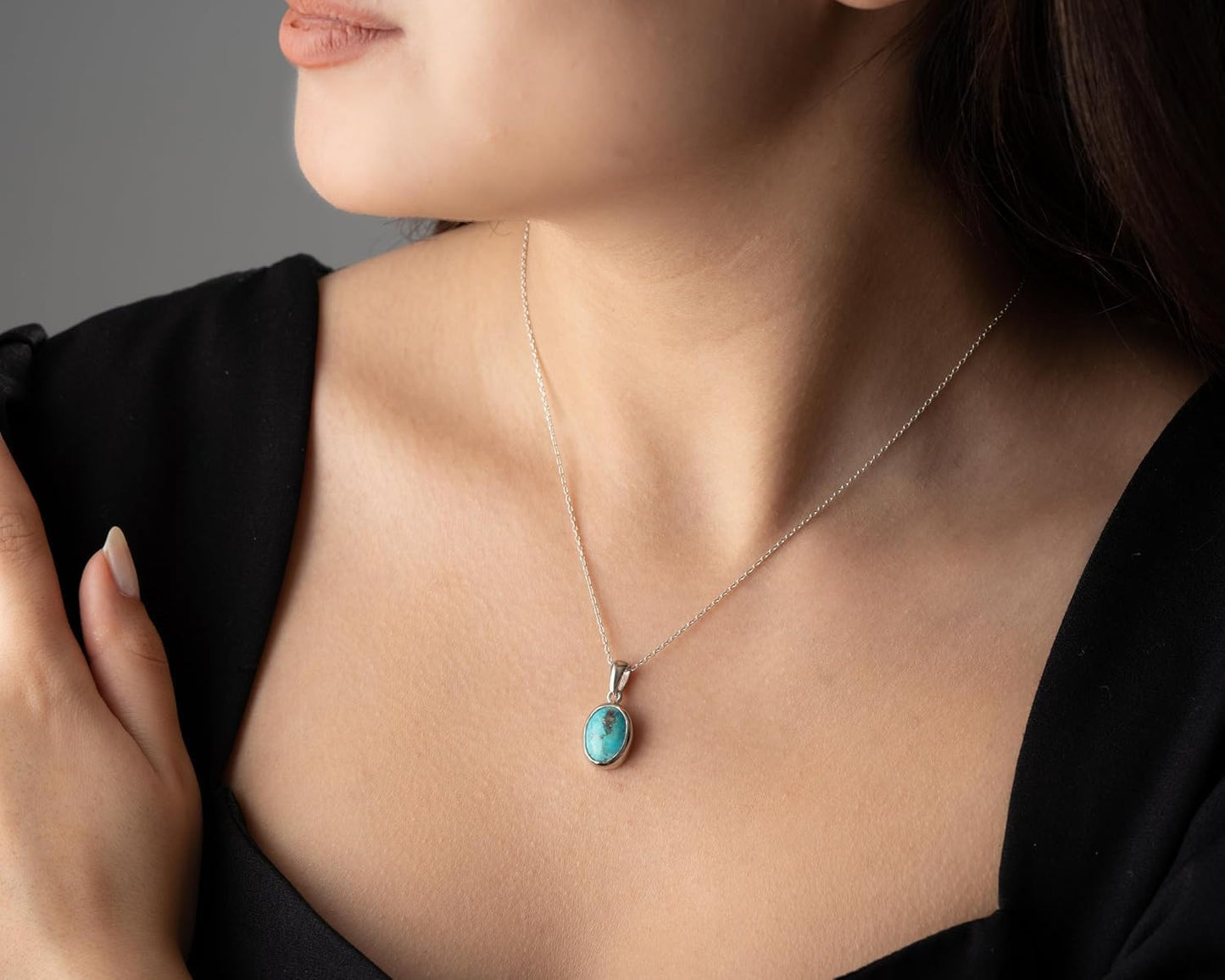 Minimalist Blue Stone Turquoise Dainty Gold Plated Necklace for Women, 925 Sterling Silver