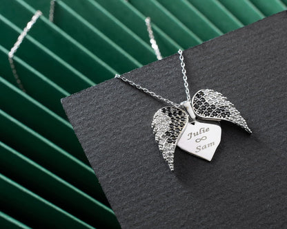 Personalized Angel Wing Necklace with Engrave Secret Message