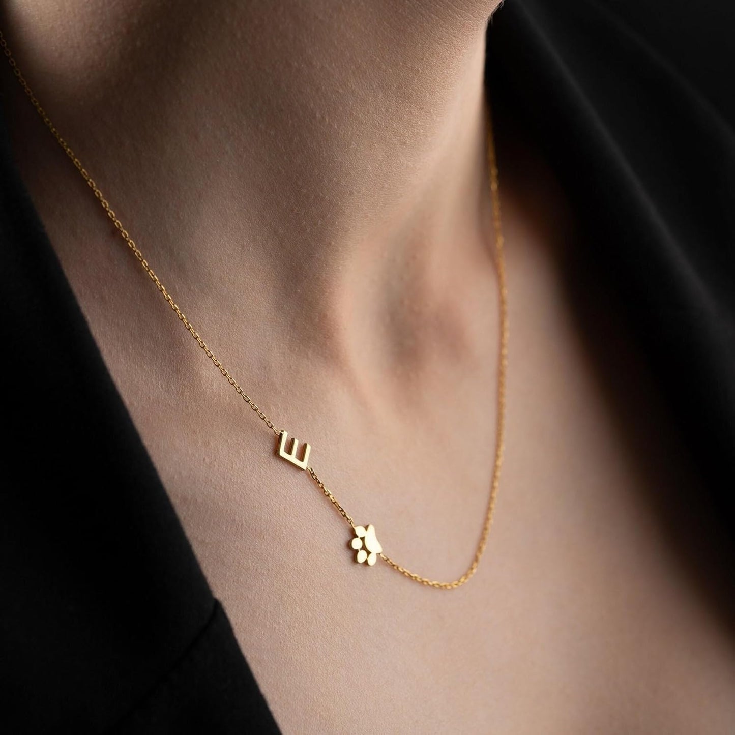 Dainty Initial Paw Necklace Personalized Paw Necklace