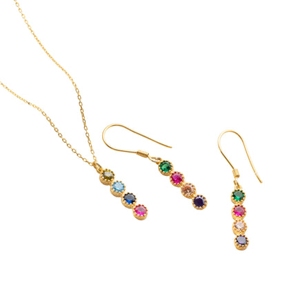 Personalized Necklace and Earring Set with Birthstones for Women, 925 Sterling Silver