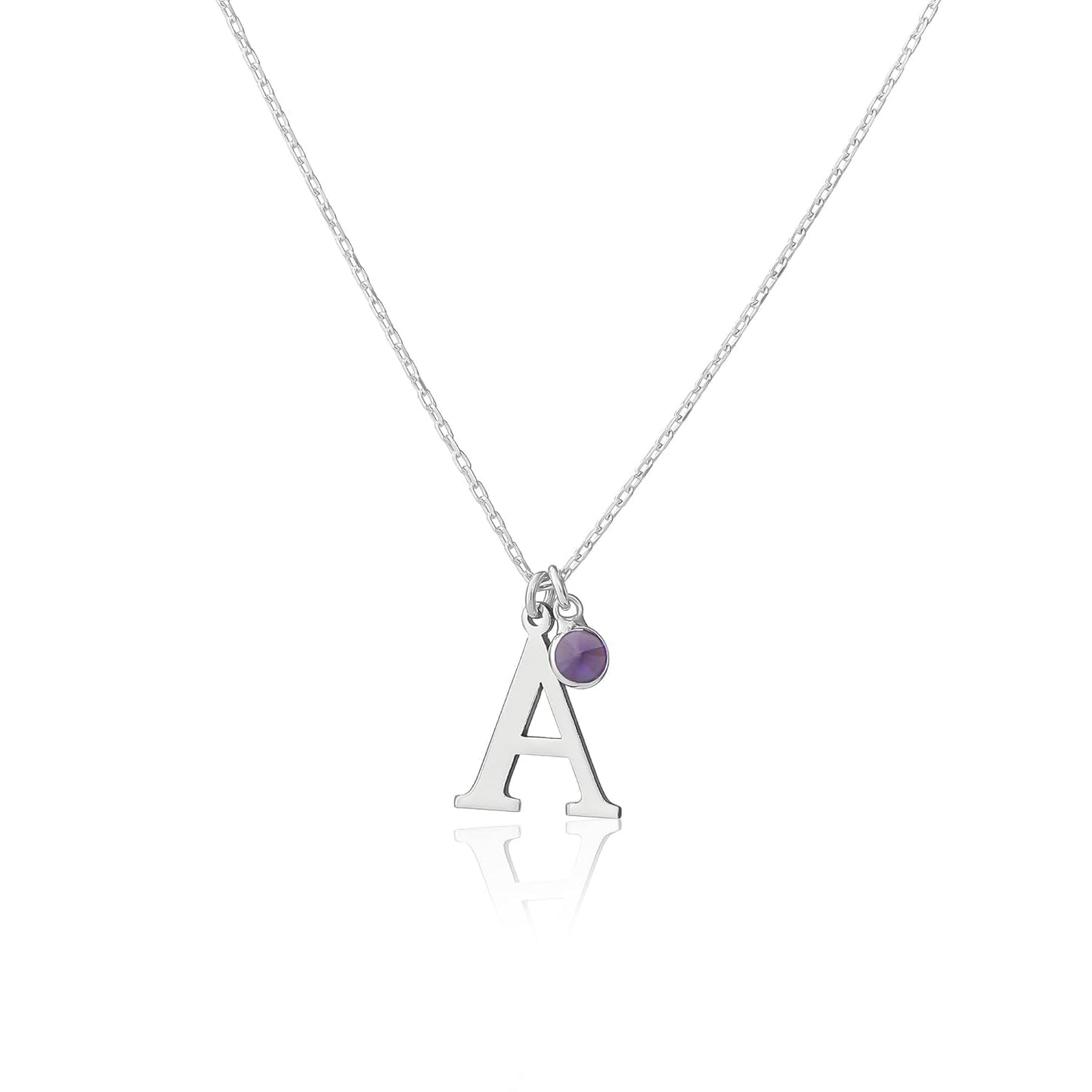 Personalized Initial Birthstone Necklace for Women, 925 Sterling Silver