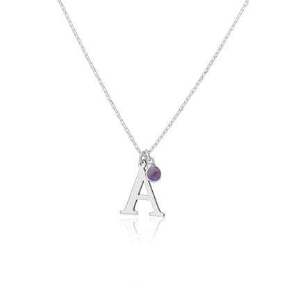 Personalized Initial Birthstone Necklace for Women, 925 Sterling Silver