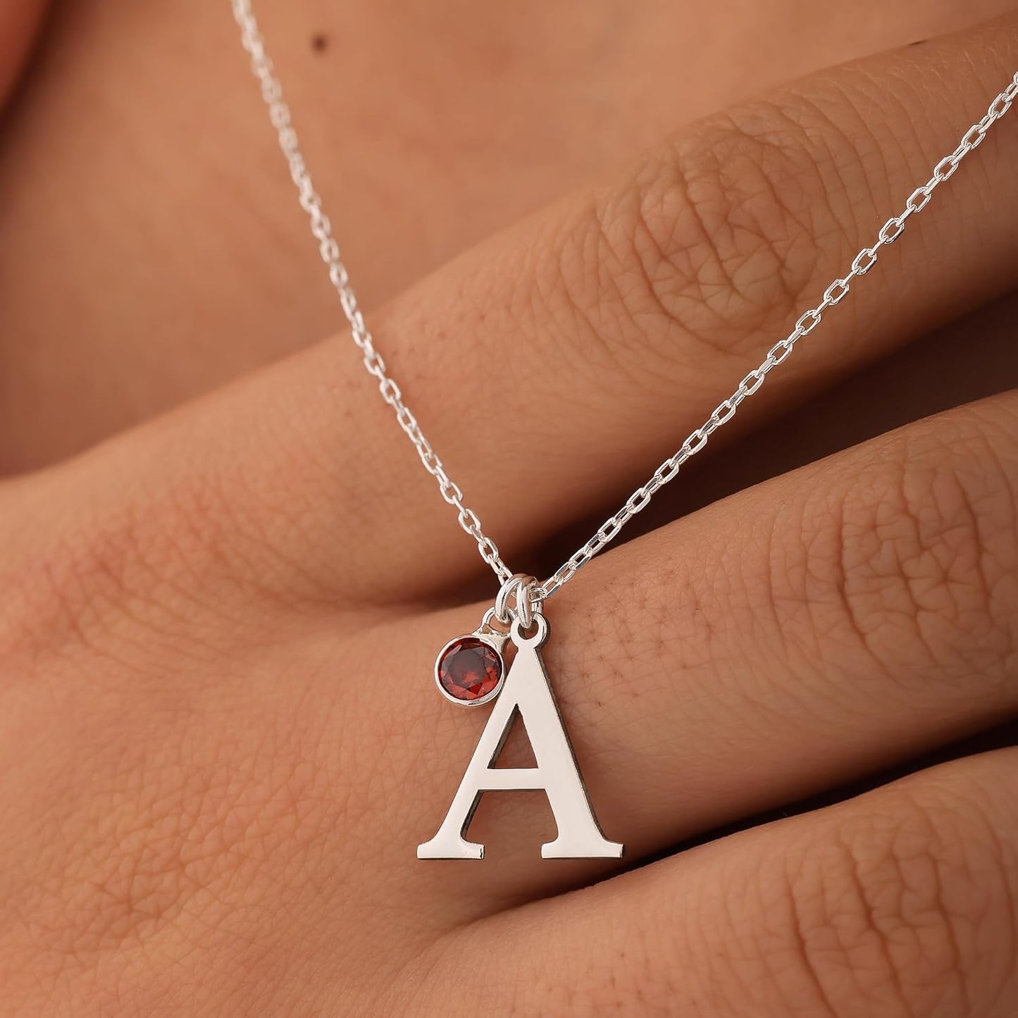 Personalized Initial Birthstone Necklace for Women, 925 Sterling Silver