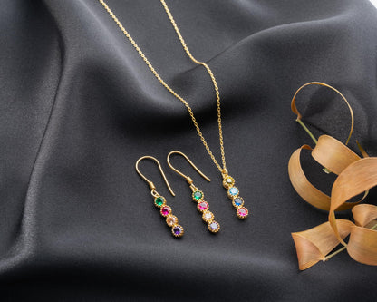 Personalized Necklace and Earring Set with Birthstones for Women, 925 Sterling Silver