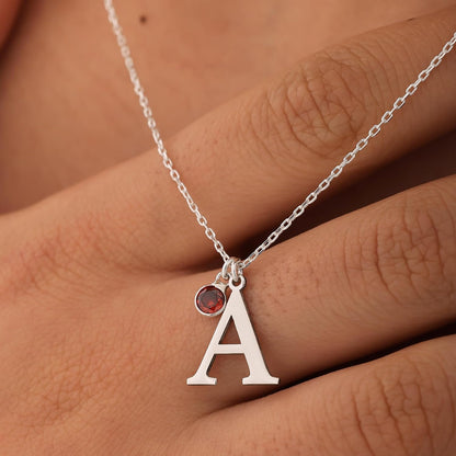 Personalized Initial Birthstone Necklace for Women, 925 Sterling Silver